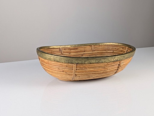 Italian Mid-Century Rattan and Brass Oval Centerpiece Bowl, 1970s – schalen (photo 2 of 11)