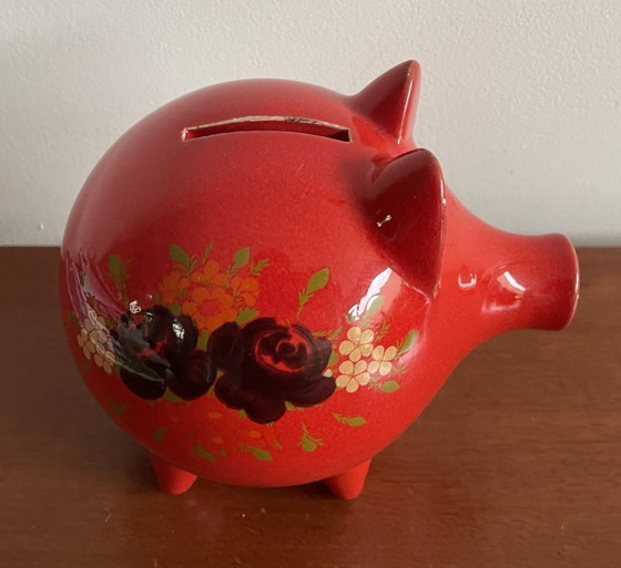 Image 1 of Waechtersbach - Tirelire cochon vintage en faïence rouge