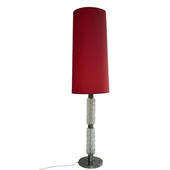 Image 1 of Richard Essig - Floor lamp - Space age design - Crystal glass, chrome and fabric covered shade