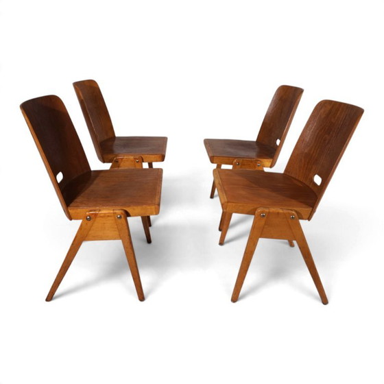 Set aus 4 Bauhaus-inspirierten Esszimmerstühlen, stapelbar, 1950 – Holz (photo 18 of 19)