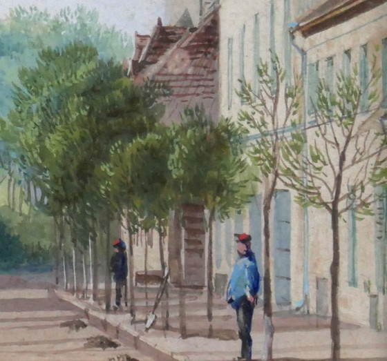 Image 1 of Miniature - Busy street with kiosk.