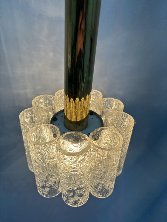 Image 1 of 2 suspensions vintage Doria Leuchten, tubes en verre glacé '60/'70