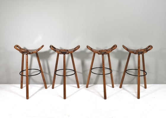Image 1 of 4x Eiche Barhocker im Stil von Sergio Rodrigues 1970er Jahre