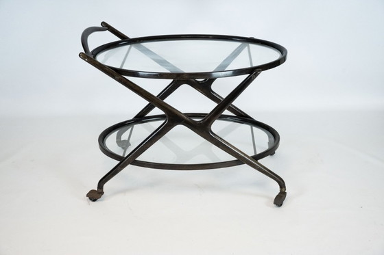 Image 1 of Ebonized Wood and Glass Bar Cart by Cesare Lacca, Italy 1950s