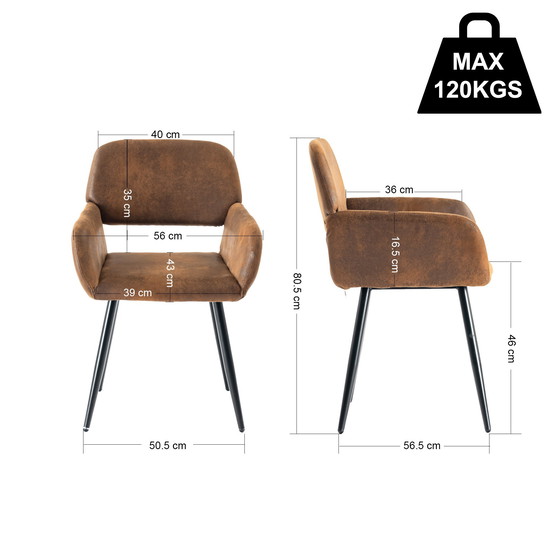 Image 1 of 2x Urban Meuble Esszimmerstühle im industriellen Stil, retro, brauner Stoff, schwarze Beine, Mayfair Suede Brown