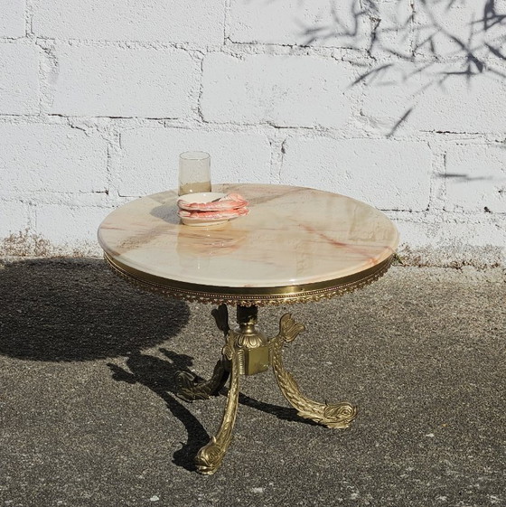 Image 1 of rench Víntage Marble and Bronze Coffee Table-round Cocktail Table-Style Louis XV-60s