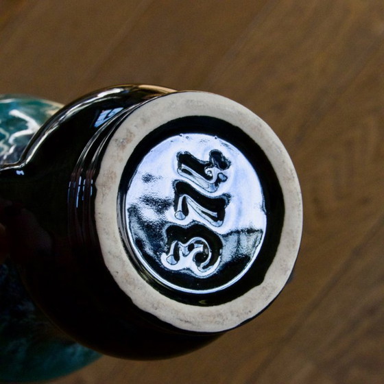 Image 1 of Antike türkisfarbene glasierte Steingut-Amphore