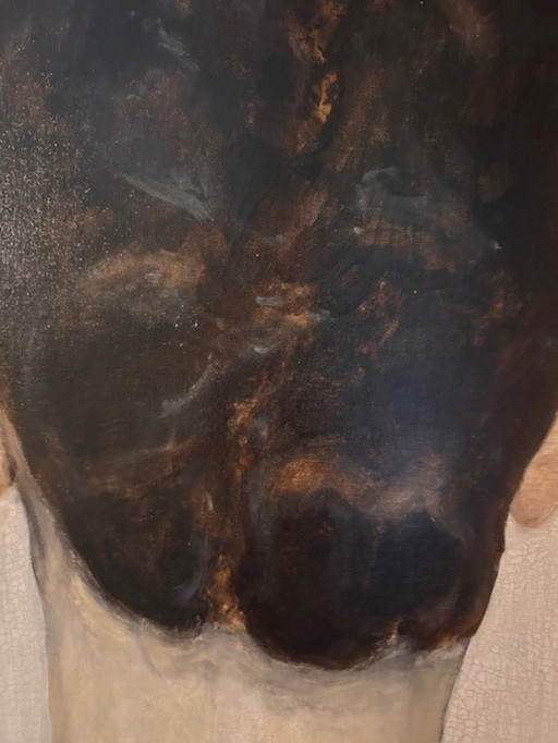 Title: Untitled - Woman from Behind Artist: Xavier Decaluwe Dimensions: approx. 80 x 100 cm Technique: Oil on Cloth Provenance