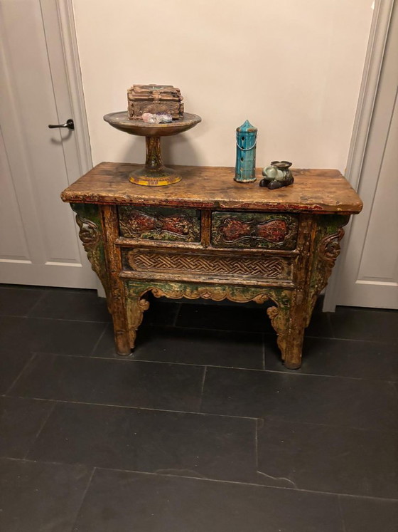 Consolle orientale con intagli in legno colorati – Console, Wood (photo 8 of 10)
