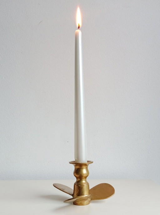 Portacandele a forma di elica vintage in ottone, design nautico, forma a vite