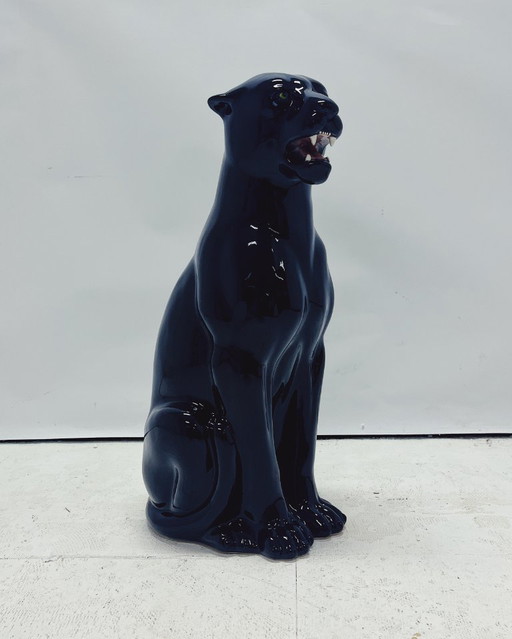 Sculpture Panthère Noire en Céramique