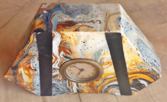 Art Deco Table Clock Herman Hélin Baudour ca. 1925 – Paper Marbré – Working – Ceramic, Brass (photo 8 of 8)