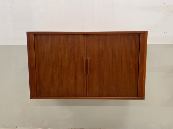 Image 1 of Teak Tambour Door Cabinet By Kai Kristiansen For Feldballes