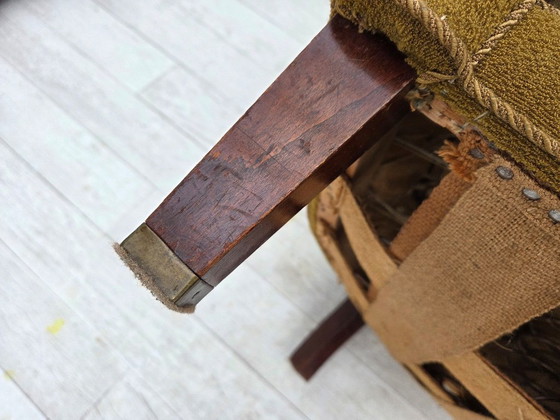 Image 1 of Dänischer Relaxsessel aus den 1950er Jahren, grüne Möbelwolle, Eschenholz.