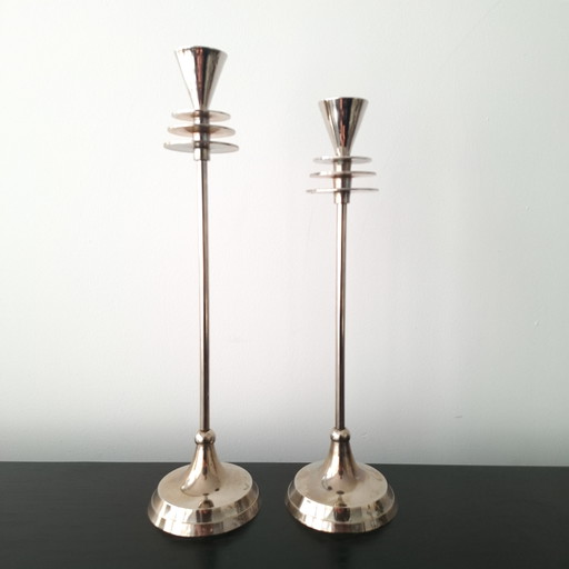 2x vintage kandelaar verzilverd Art Deco stijl