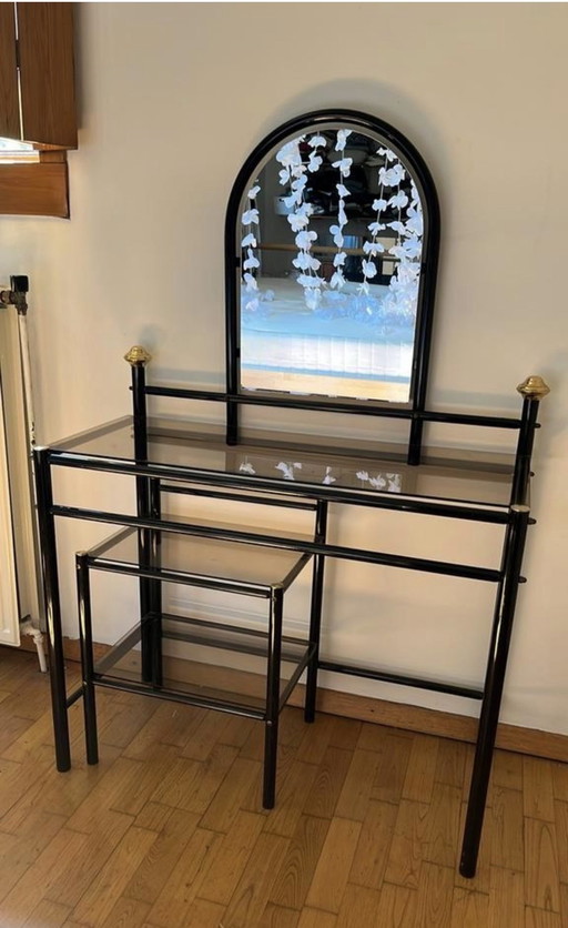 Tavolo a specchio + sedia in vetro / tavolino Hollywood Regency