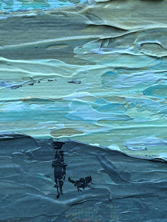 Image 1 of Expressive seascape painting – dramatic orange storm sky over the sea | Orange 1