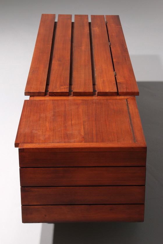 Image 1 of Vintage Wooden Bench with Storage Italiaans 1960