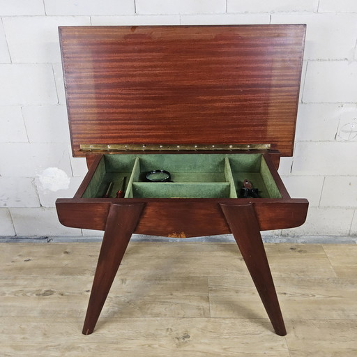 Vintage teak sewing cabinet / side table with flap 60s / sewing table mid - Century