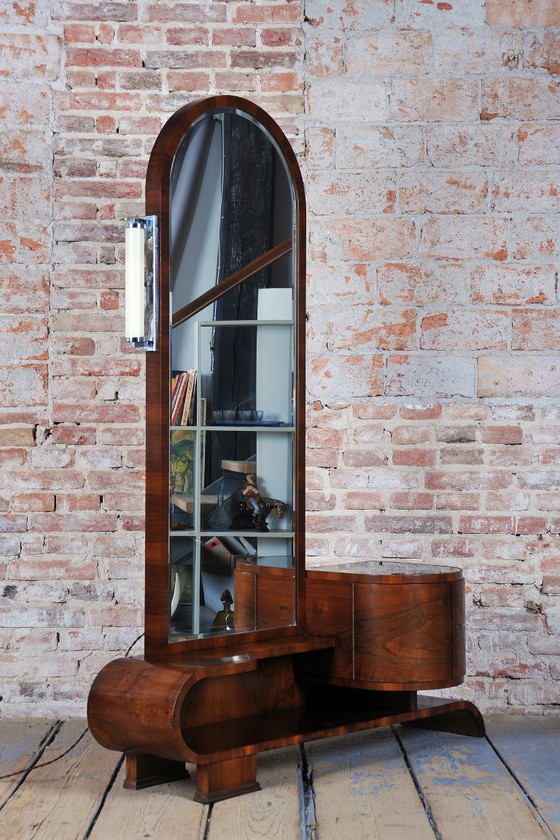 Miroir de coiffeuse Art Déco restauré, en noyer, d'origine polonaise et tchèque, datant des années 1930. (photo 11 of 14)