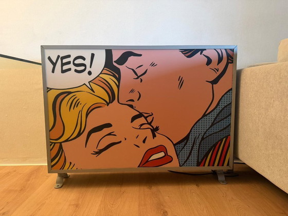 Image 1 of Großes, beidseitig beleuchtetes Noboringo-Schild mit doppelseitiger Pop-Art-Cartoon-Illustration