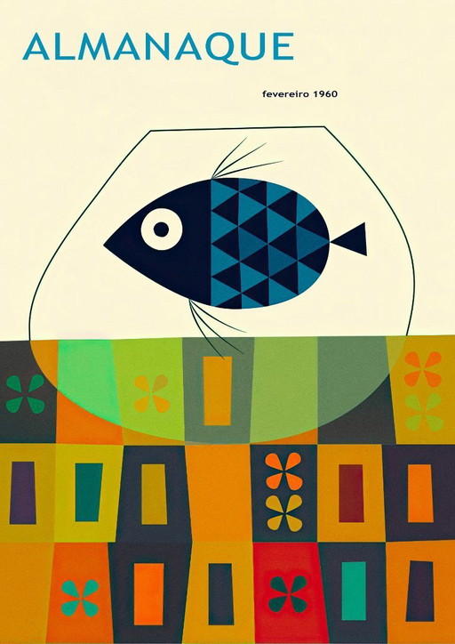 Almanaque février 1960, du designer portugais Sebastião Rodrigues - Affiche 50×70 cm