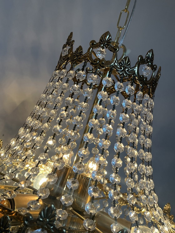 Zakkroonluchter kristal kroonluchter hanglamp vintage goud frame – Gold, Crystal (photo 6 of 8)