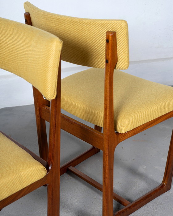Image 1 of 4x Dining Chairs Made of Afromosia and Mustard Fabric by A. Younger Ltd.