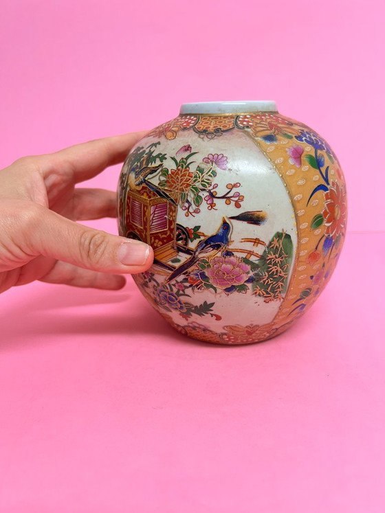 Image 1 of Small vintage Satsuma vase, Japanese chinoiserie flower vase