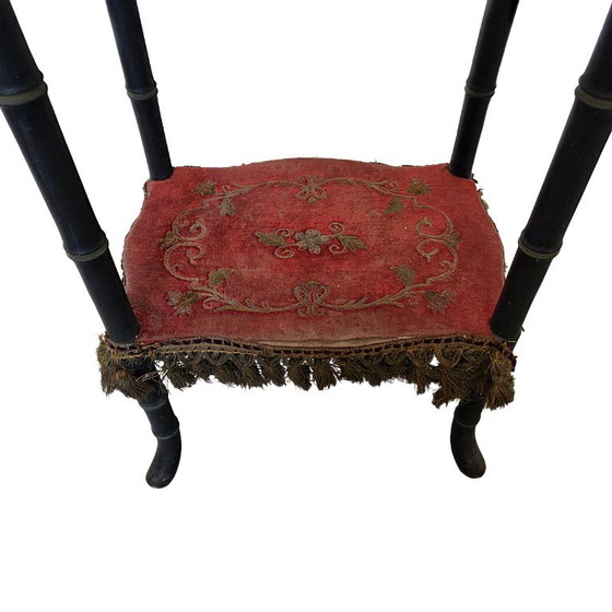 Antique Upholstered Side Table with Faux Bamboo Legs, 19th Century – Wood (photo 4 of 6)