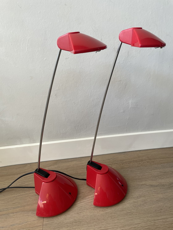 Image 1 of Set van 2 Memphis style bureaulampen rood