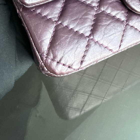 Image 1 of Chanel 2.55 Reissue Mini - 20 cm in pelle di vitello trapuntata viola con finiture argentate Serie 16