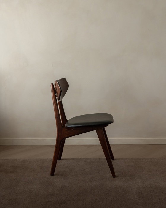 Image 1 of Vintage Dining Chairs by Louis van Teeffelen for AWA (Set of 6) | Reupholstered in Black Skai | Dutch Mid-Century | 1960s