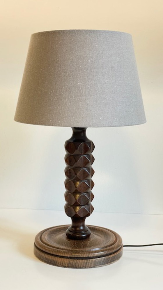 Image 1 of Vintage Geometric Wooden Lamp in the Style of Charles Dudouyt