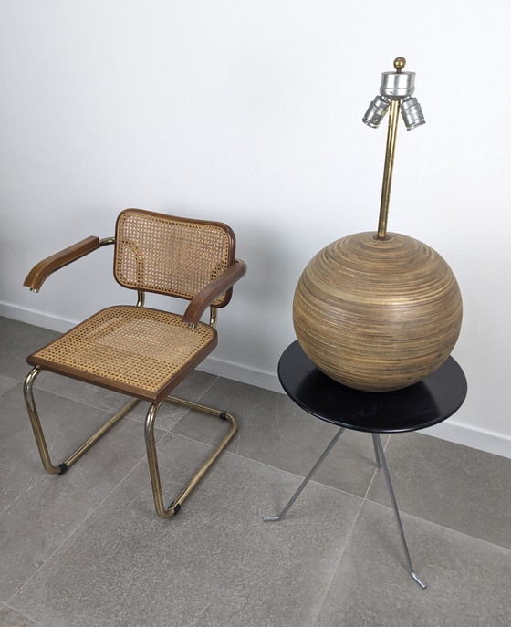 Image 1 of Pareja de grandes lámparas de sobremesa en madera laminada y latón, años 60