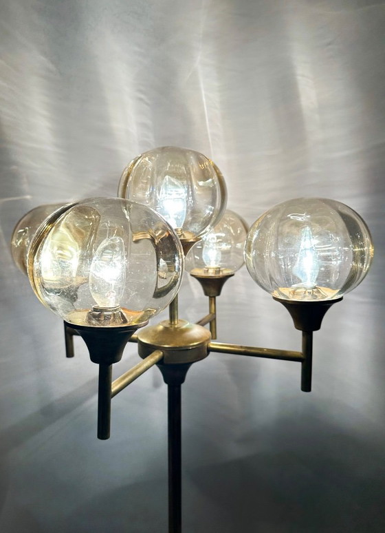 Vintage smoked glass floor light, Brass, Brown (photo 12 of 13)