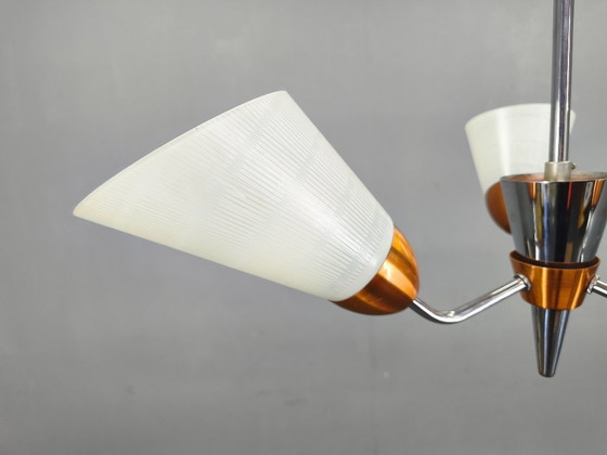 Image 1 of Mid-Century Pendant Light, Copper and Chrome, Czechoslovakia, 1970s