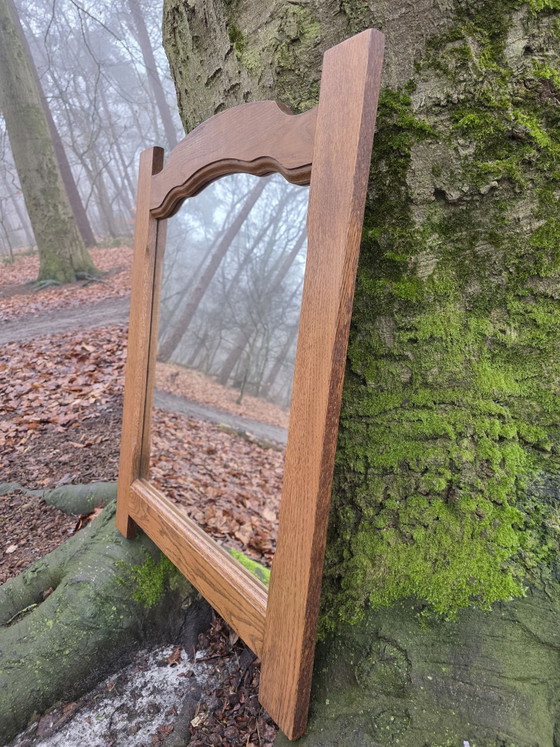 Vintage Oak Wall Mirror, Solid Wood Frame, 75x62 cm, Glass, Brown (photo 3 of 6)