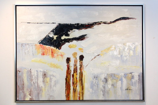 Life and Warmth Peinture à l'huile sur toile signée à la main par Henri, France