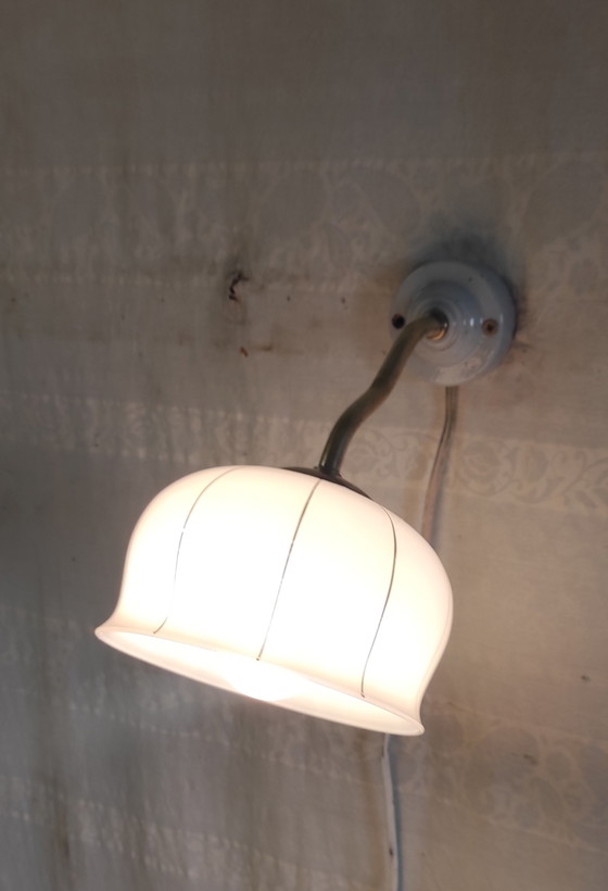 Image 1 of Vintage wall sconce in brass, porcelain and opaline glass - mid-20th century