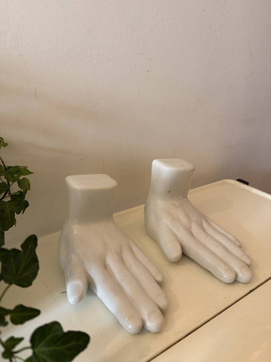 Image 1 of Set of 2 Ceramic Bookends in the Shape of Hands