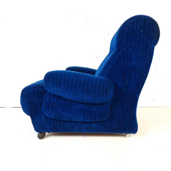 Image 1 of Vintage fauteuil blauwe corduroy stof jaren 70