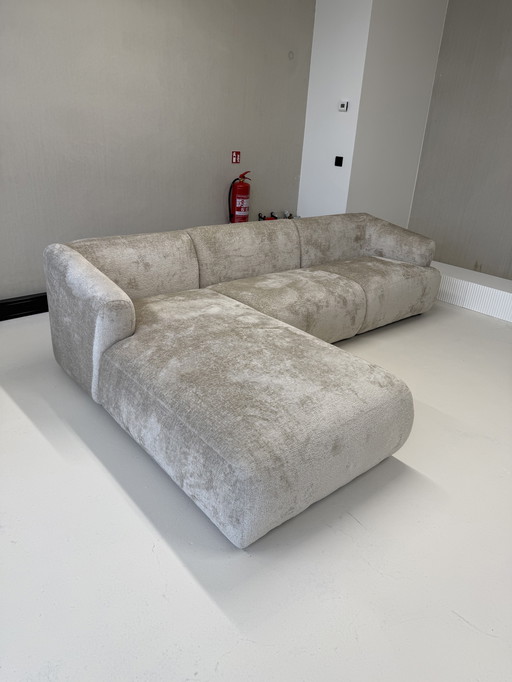 Canapé d'angle Japandi couleur sable en chenille