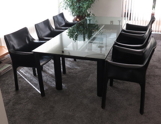 Image 1 of 6x poltrone Cassina in pelle nera CAB con braccioli