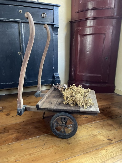 Vintage Wooden Industrial Stick Trolley Etagere Display Table Shopping Cart