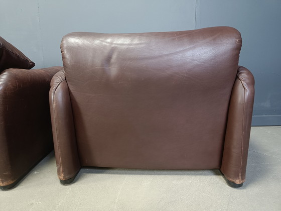 Image 1 of Vintage lederen Maralunga bankstel door Vico Magistretti voor Cassina, 1973