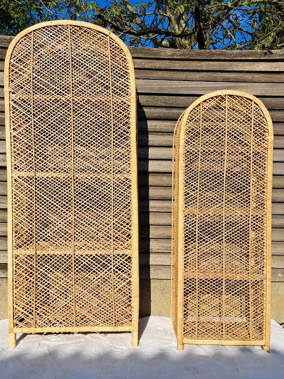 Image 1 of 2 Vintage boekenplanken van bamboe en rotan, jaren 60