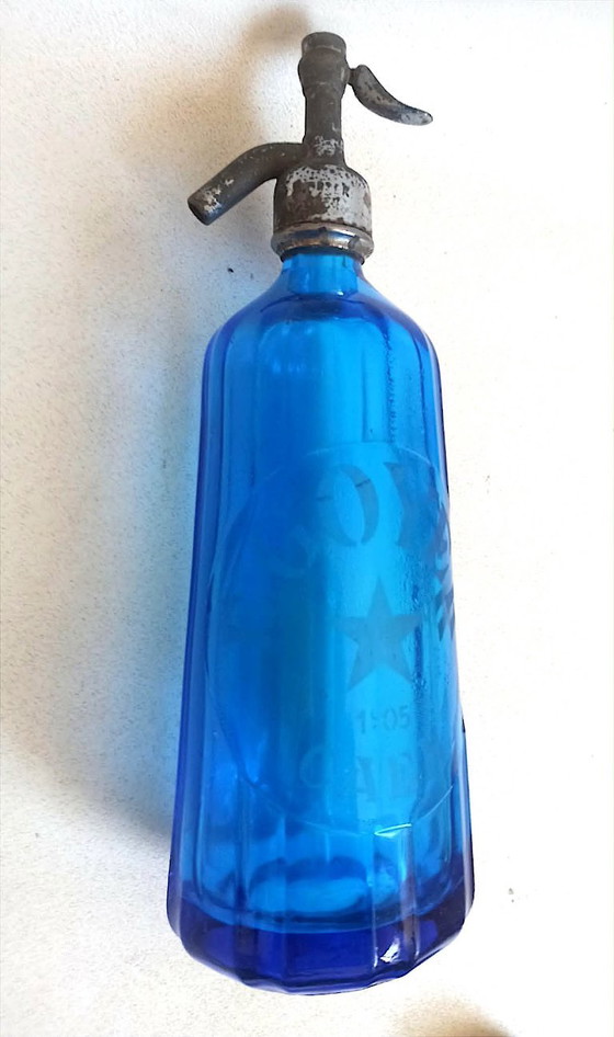 Cobalt Blue Seltzer Water Siphon Bottle Height 34 cm – Decorative Objects, Glass, Metal (photo 10 of 12)