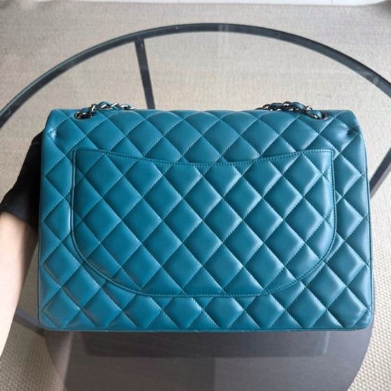 Image 1 of Chanel Classic Flap Maxi - Double Flap 33CM Quilted Lambskin Blue Silver Hardware Series 15