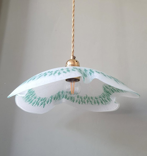 Grande (30cm) Suspension Vintage en Verre en forme de feuille – Métal (photo 14 of 20)
